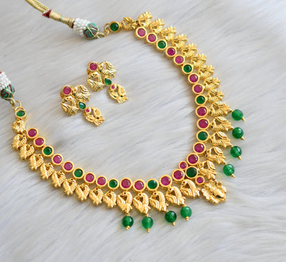 Gold tone ruby-green agates peacock necklace set dj-41916