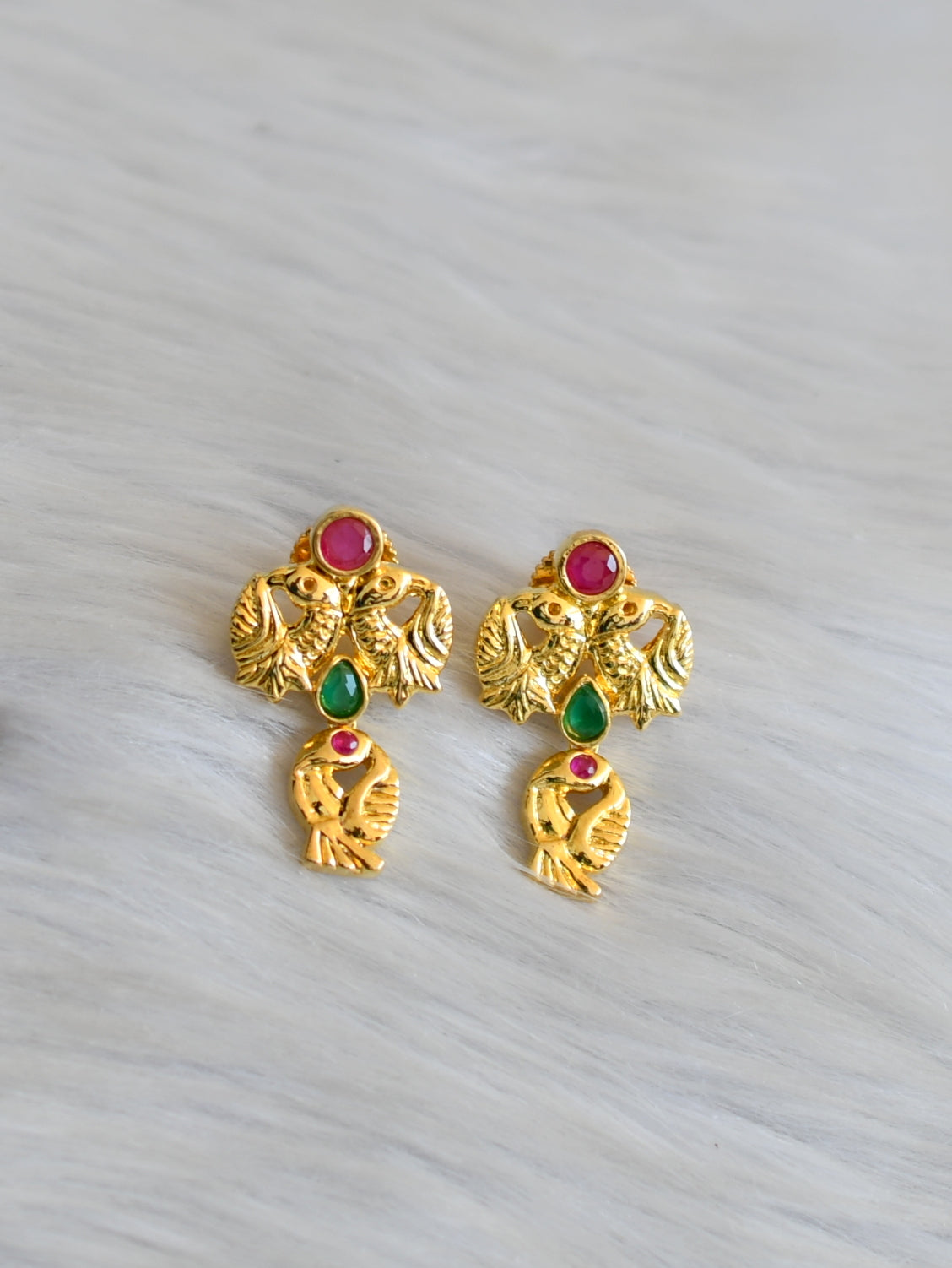 Gold tone ruby-green agates peacock necklace set dj-41916