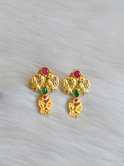 Gold tone ruby-green agates peacock necklace set dj-41916
