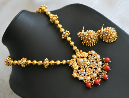 Antique pearl stone coral beads peacock necklace set dj-41910