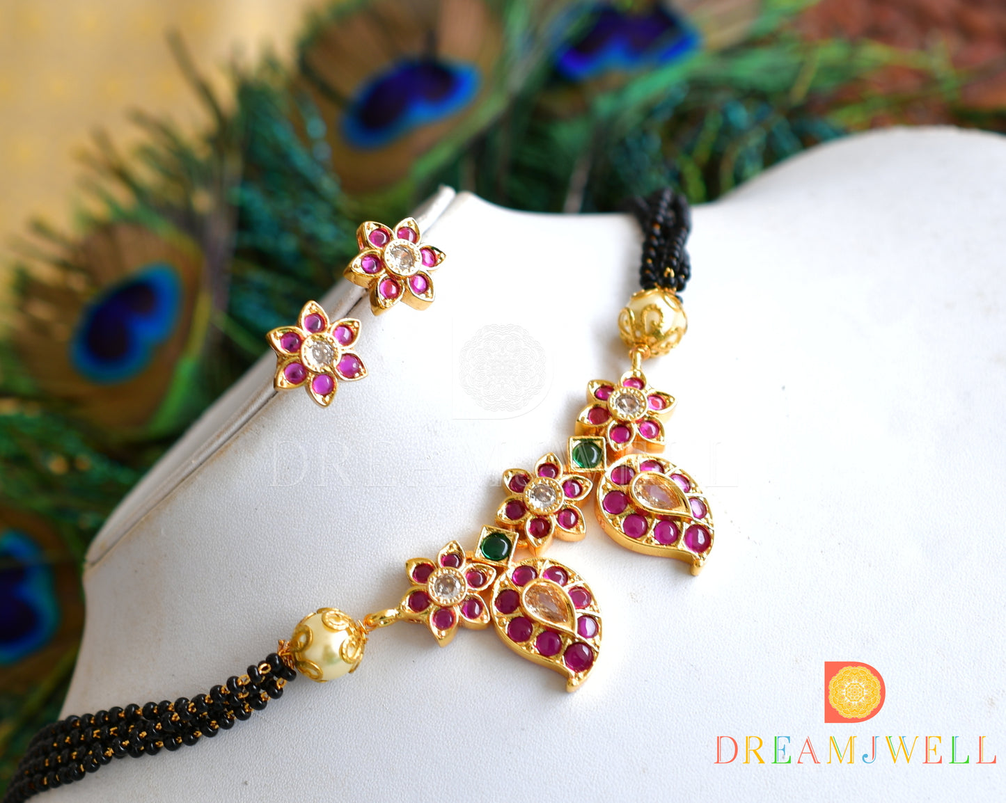 Gold tone kemp-green mango designer mangalsutra set dj-34309