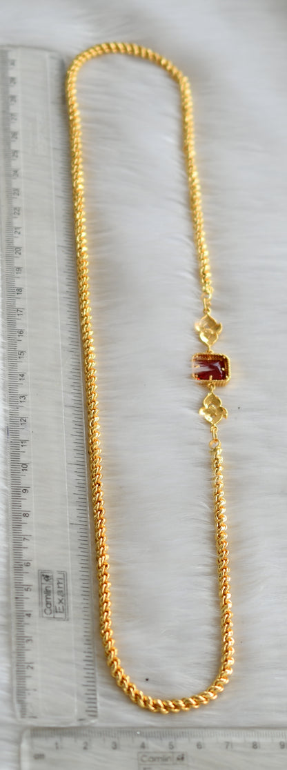 Gold tone red block stone mugappu chain dj-40544
