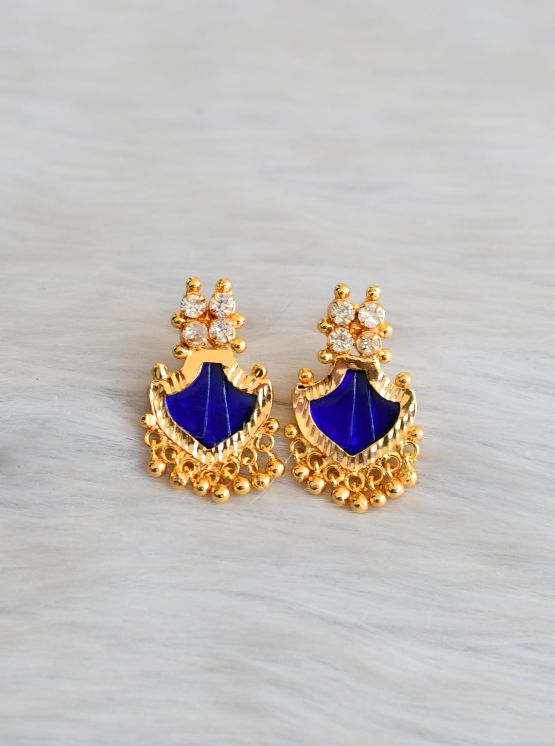 Gold tone white-blue palakka Kerala style earrings dj-41933