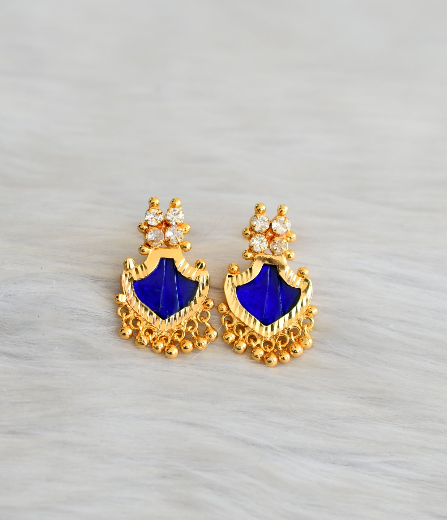 Gold tone white-blue palakka Kerala style earrings dj-41933