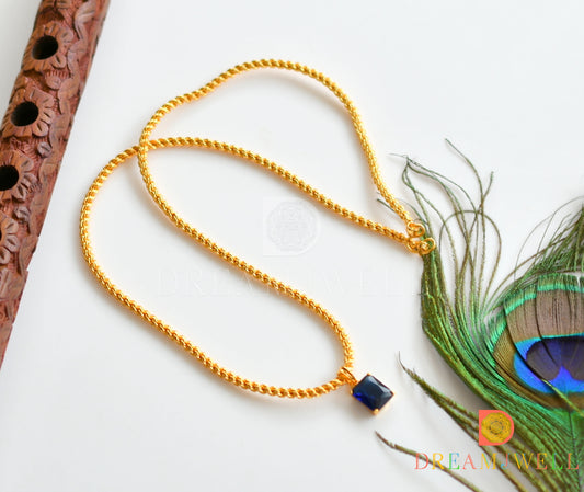 Gold tone Blue block stone pendant with chain dj-36754