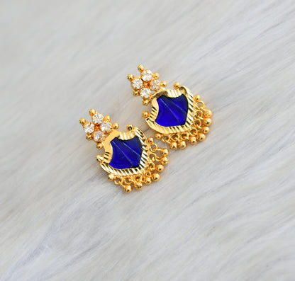 Gold tone white-blue palakka Kerala style earrings dj-41933