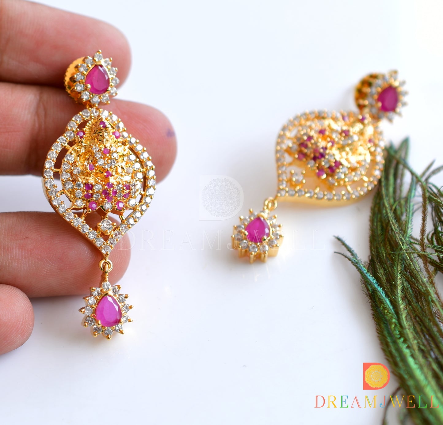 Gold tone cz-ruby mango lakshmi necklace set dj-10447