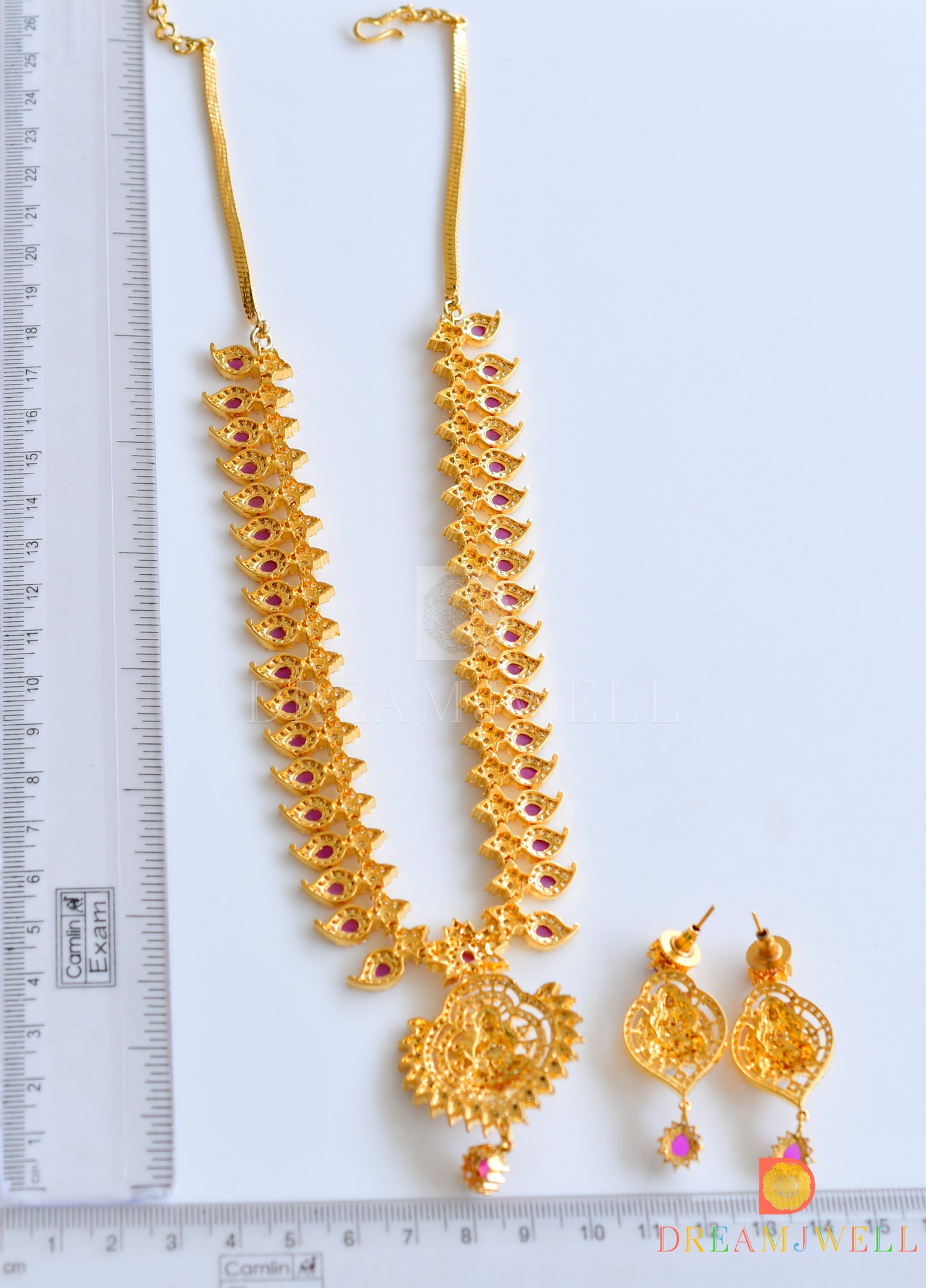 Gold tone cz-ruby mango lakshmi necklace set dj-10447