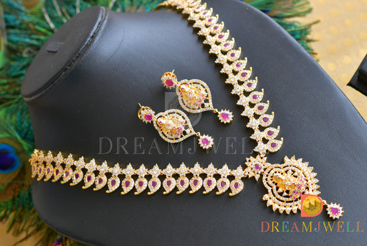 Gold tone cz-ruby mango lakshmi necklace set dj-10447