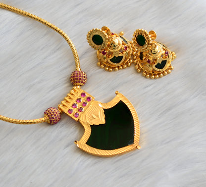 Gold tone pink stone Green palakka Kerala style necklace set dj-41928