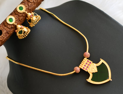 Gold tone pink stone Green palakka Kerala style necklace set dj-41928