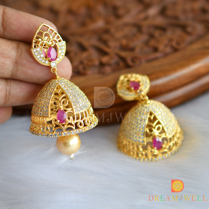 Gold tone cz-ruby Jhumkkas dj-01712