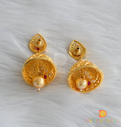 Gold tone cz-ruby Jhumkkas dj-01712