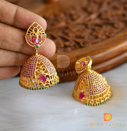 Gold tone ruby-emerald Jhumkkas dj-01711