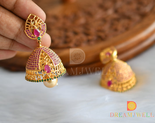 Gold tone ruby-emerald Jhumkkas dj-01711