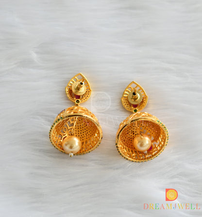 Gold tone ruby-emerald Jhumkkas dj-01711