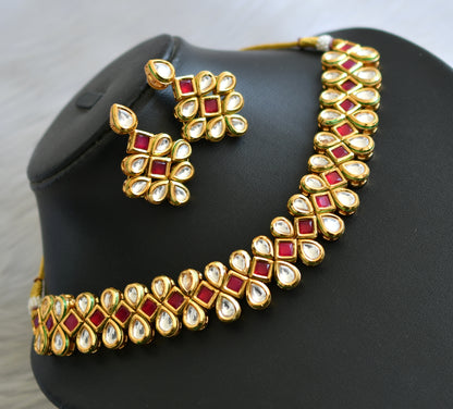 Gold tone red-white kundan necklace set dj-40638