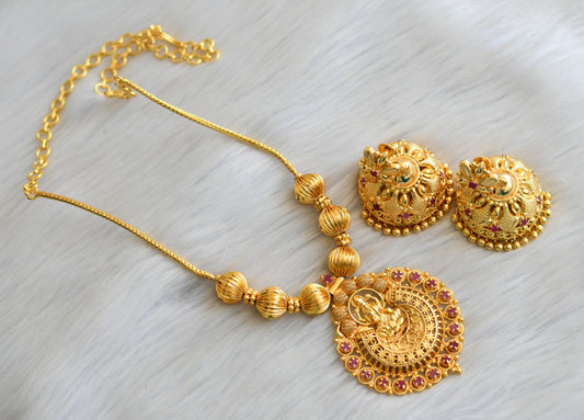 Gold tone pink stone Kerala style Lakshmi kodi necklace set dj-41921