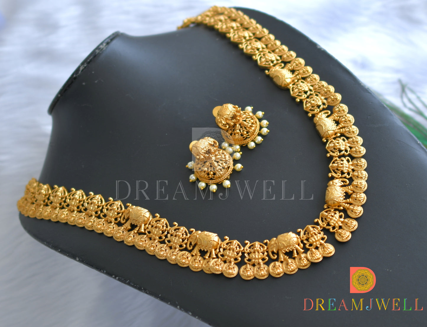 Matte finish Lakshmi-Elephant pearl haar set dj-37549