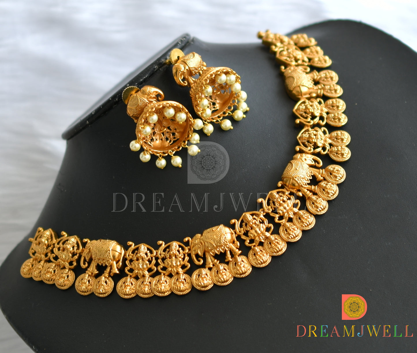 Matte finish Lakshmi-Elephant necklace set dj-37548