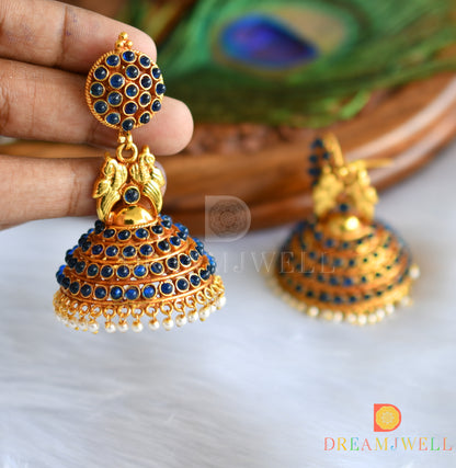 Antique gold tone royal blue peacock Jhumkkas dj-01699