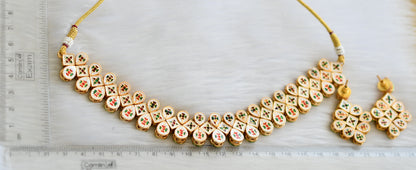 Gold tone red-white kundan necklace set dj-40638