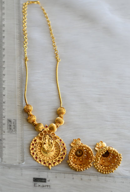 Gold tone pink stone Kerala style Lakshmi kodi necklace set dj-41921