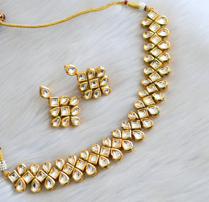 Gold tone white kundan necklace set dj-40639