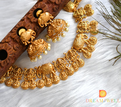 Matte finish Lakshmi-Elephant necklace set dj-37548