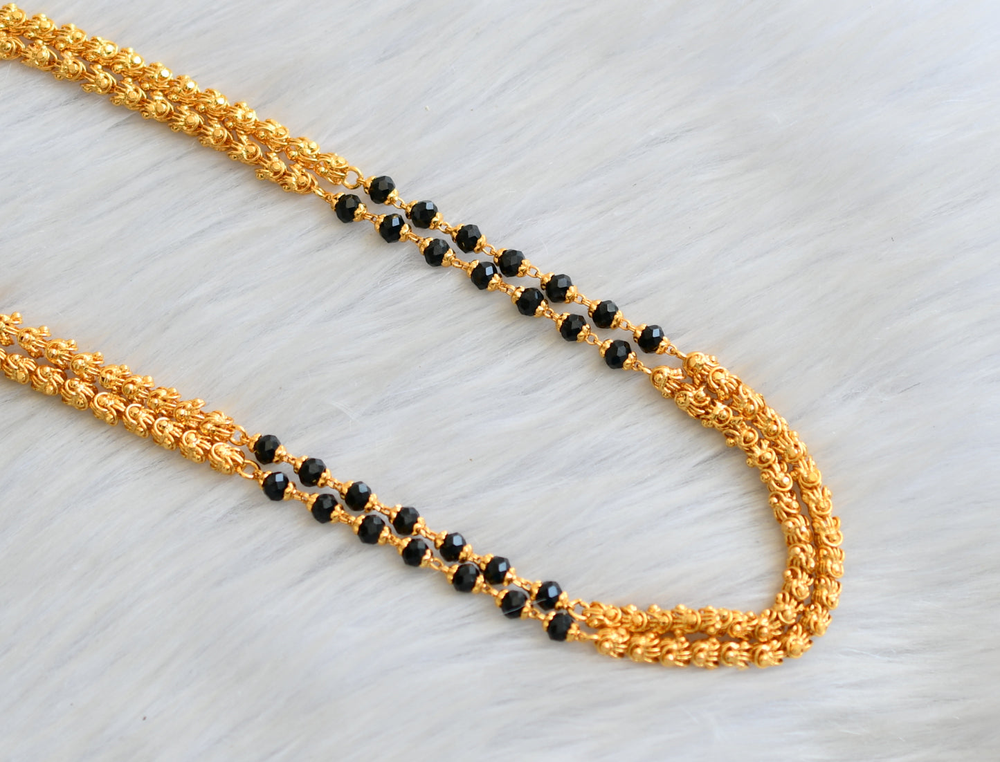 Gold tone 30 inches black/karimani beads double layer chain dj-41905