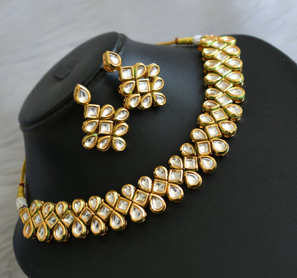 Gold tone white kundan necklace set dj-40639