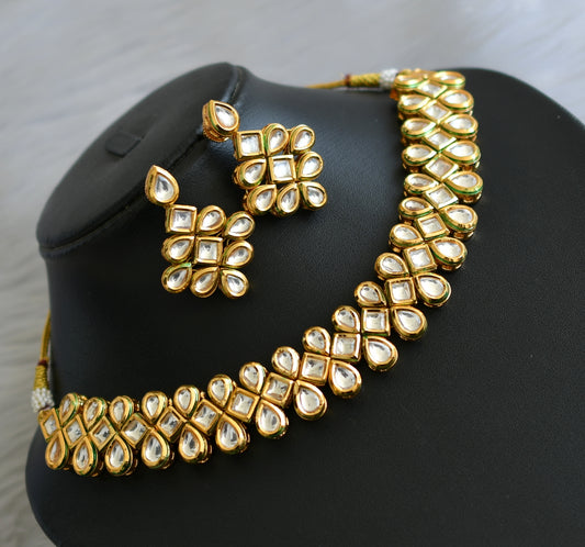 Gold tone white kundan jadau necklace set dj-40639