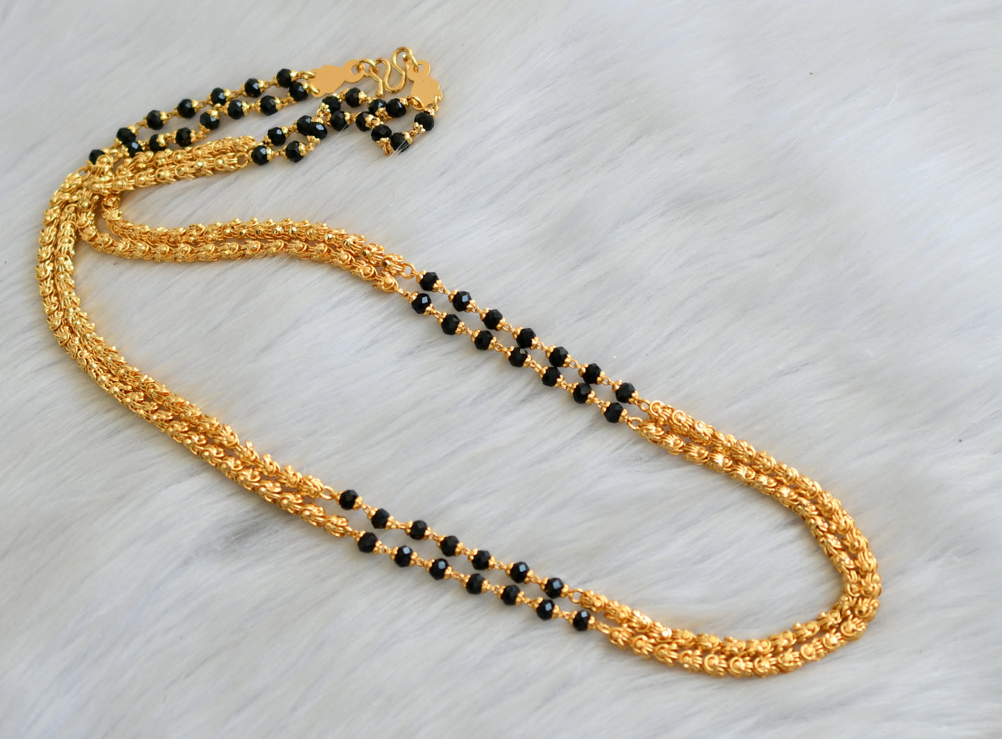 Gold tone black karimani beads double layer chain dj-41904