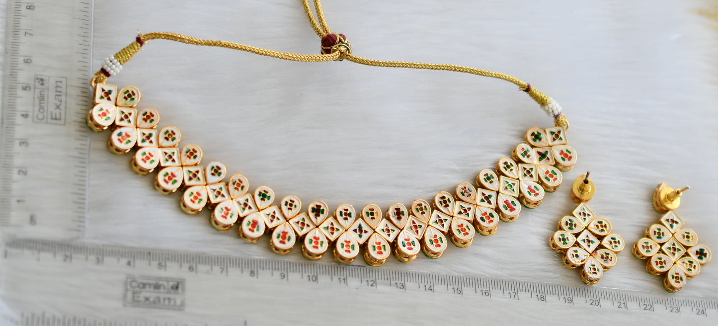 Gold tone white kundan necklace set dj-40639