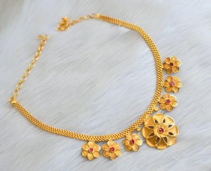 Gold tone pink stone flower Kerala style necklace dj-41923