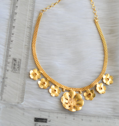 Gold tone pink stone flower Kerala style necklace dj-41923