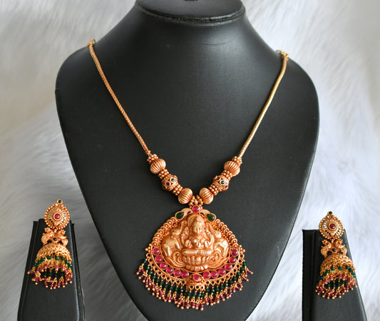 Gheru finish Lakshmi-Elephant kemp-green necklace set dj-39150