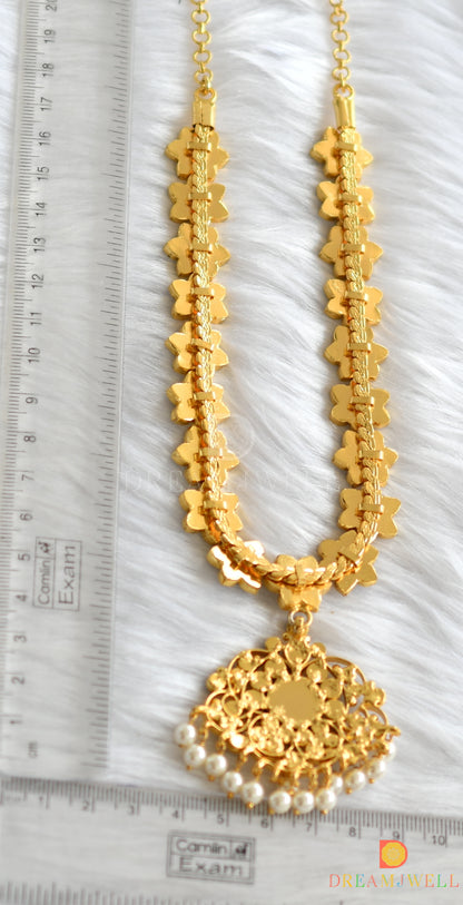 Gold tone real kemp green stones temple necklace dj-15434