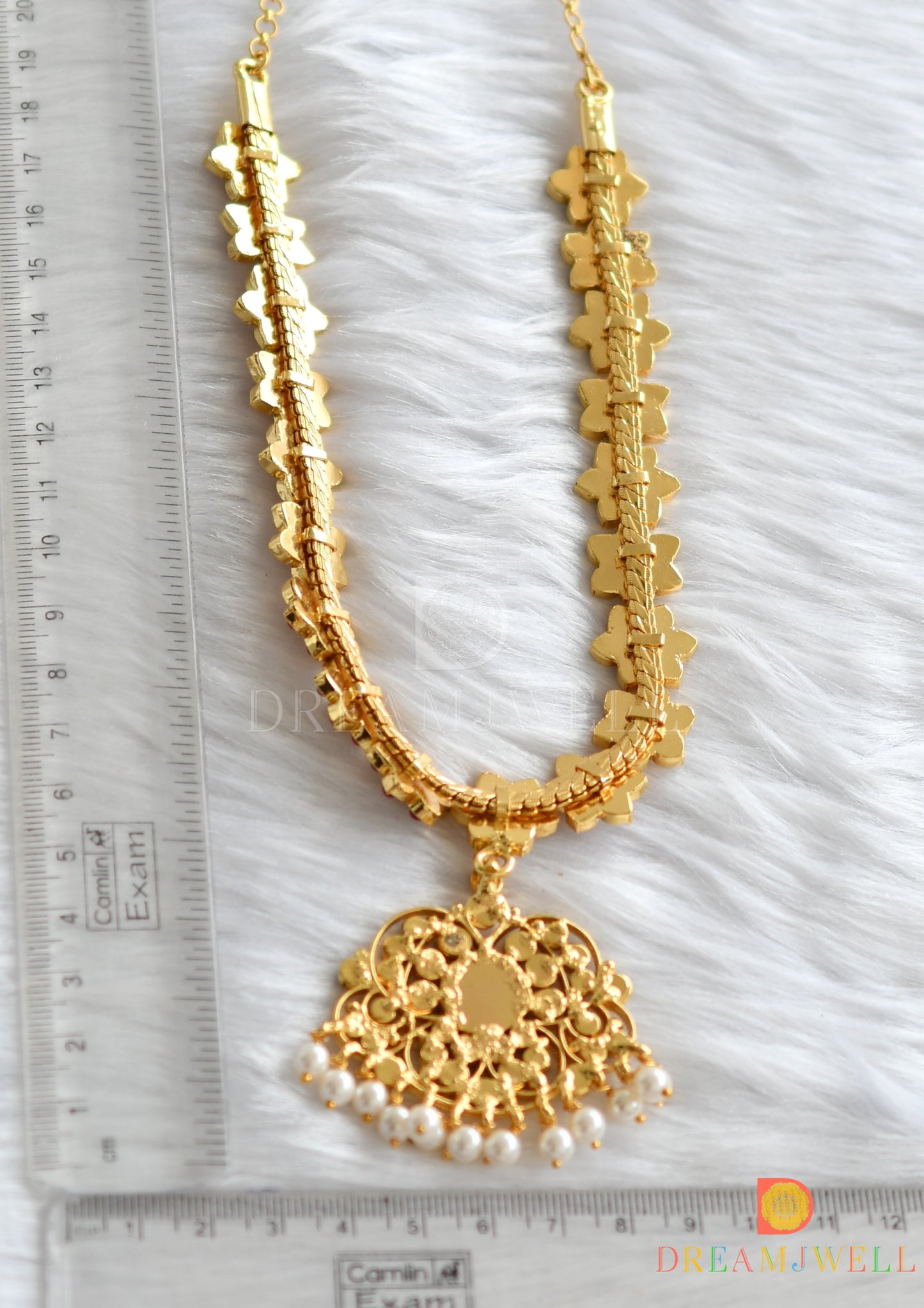 Gold tone real kemp flower temple necklace dj-15433