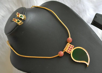 Gold tone pink-green mango Kerala style necklace set dj-39145