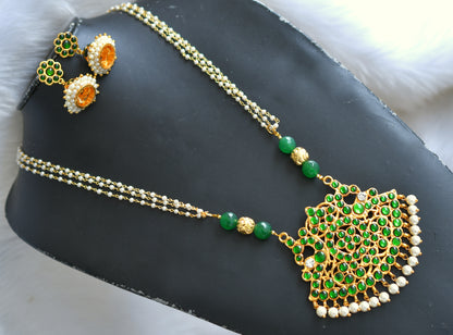 Gold tone green pearl kemp haar set dj-19226