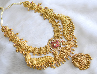 Antique gold look alike pink-white kundan jadau Lakshmi peacock haar dj-40611