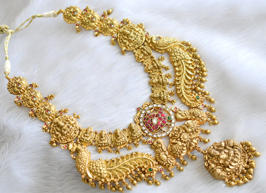 Antique gold look alike pink-white kundan jadau Lakshmi peacock haar dj-40611