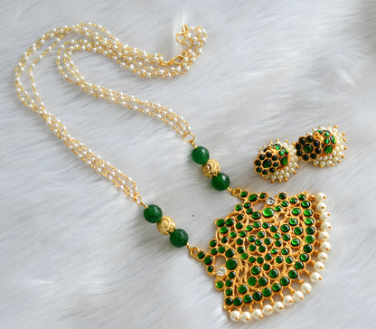 Gold tone green pearl kemp haar set dj-19226