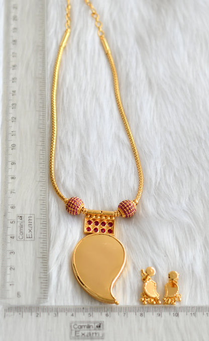 Gold tone pink-green mango Kerala style necklace set dj-39145