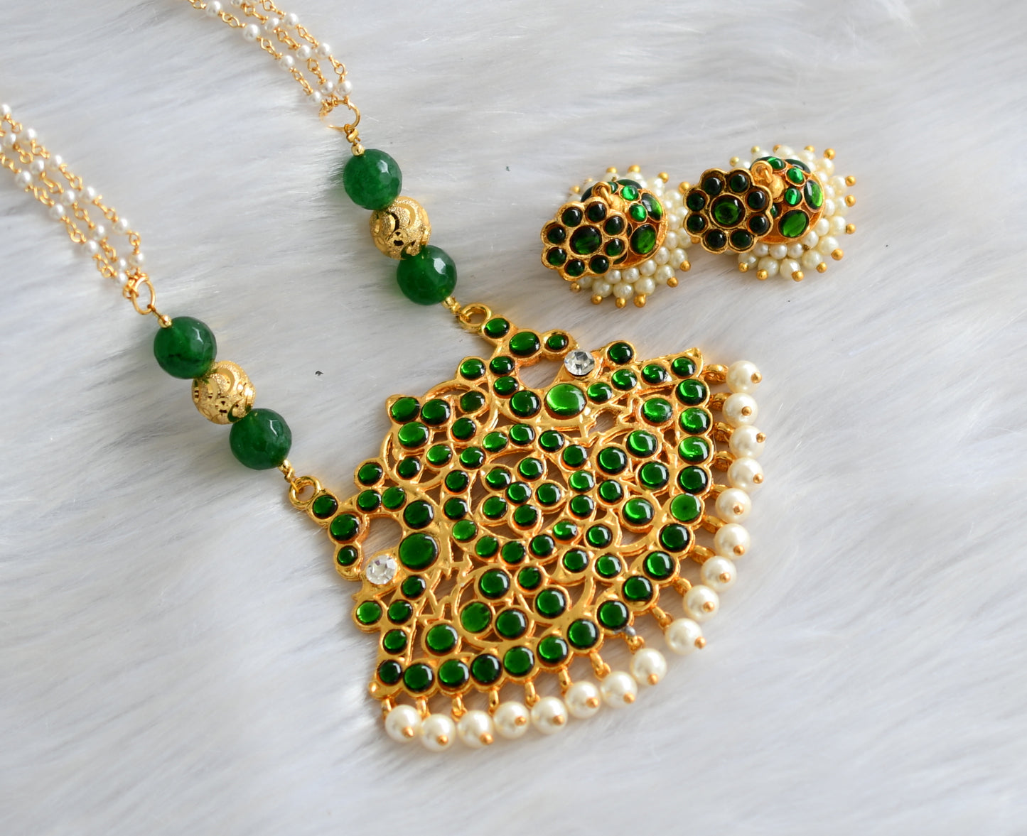 Gold tone green pearl kemp haar set dj-19226