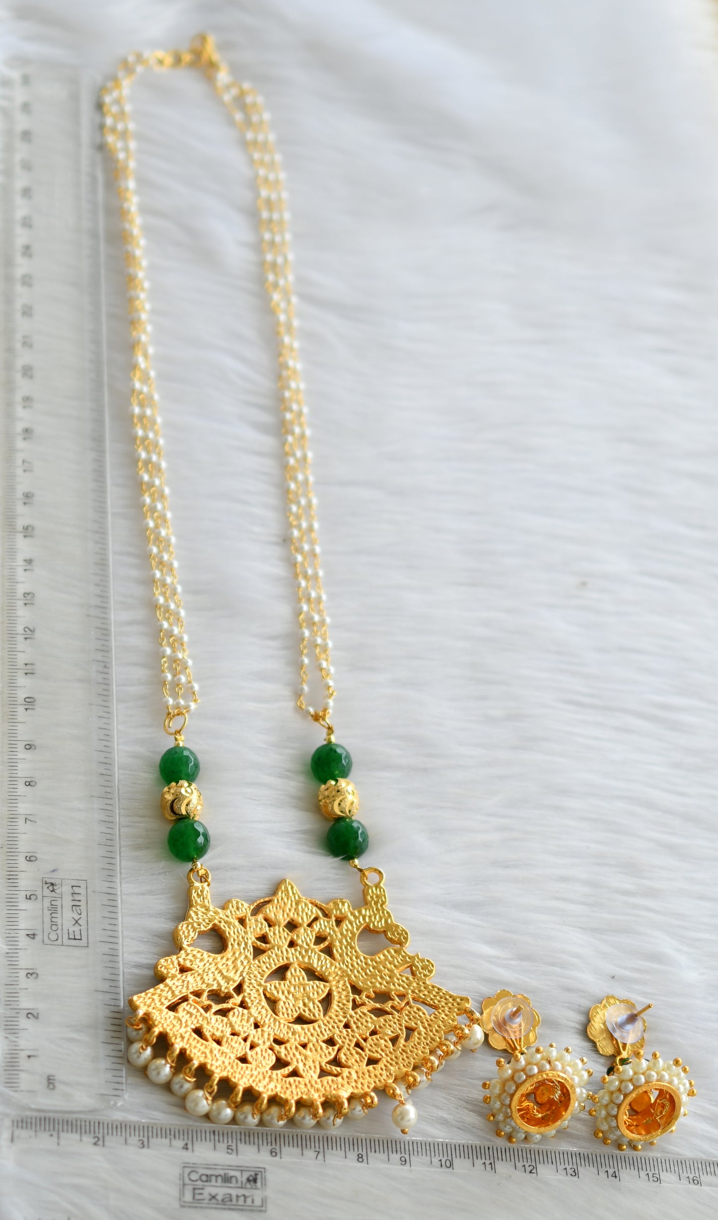 Gold tone green pearl kemp haar set dj-19226