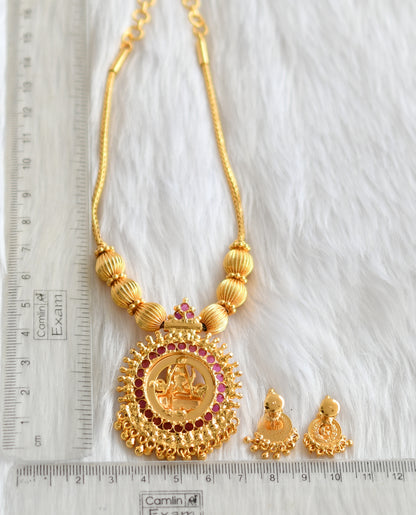 Gold tone pink stone Lakshmi necklace set dj-39148