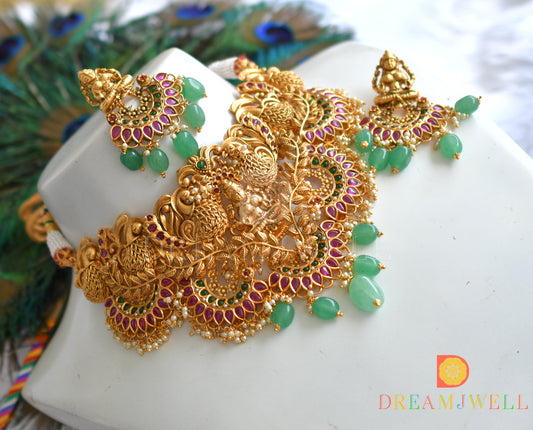 Matte finish real kemp-green Lakshmi bridal choker set dj-32591