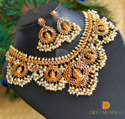 Matte finish kemp-green Lakshmi Gutta pusalu necklace set dj-36041